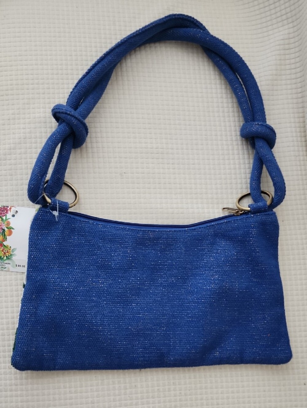 Beaded Leopard Shoulder Bag in White and Blue - Picture 3 of 5
